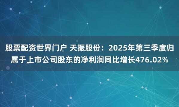 股票配资世界门户 天振股份：2025年第三季度归属于上市公司股东的净利润同比增长476.02%